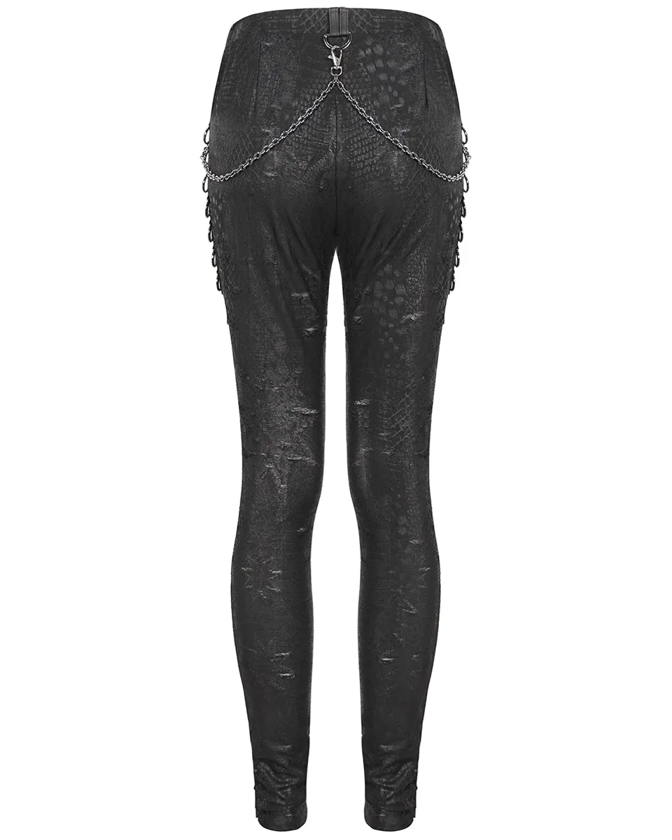 Devil Fashion Dark Punk Serpentine Chained Leggings