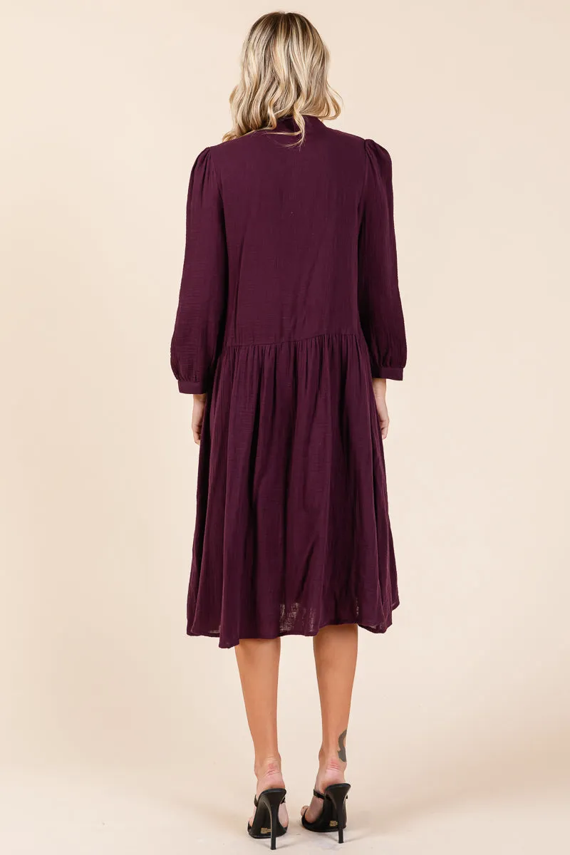 Dobule Gauze Tiered Long Sleeve Midi Shirtdress