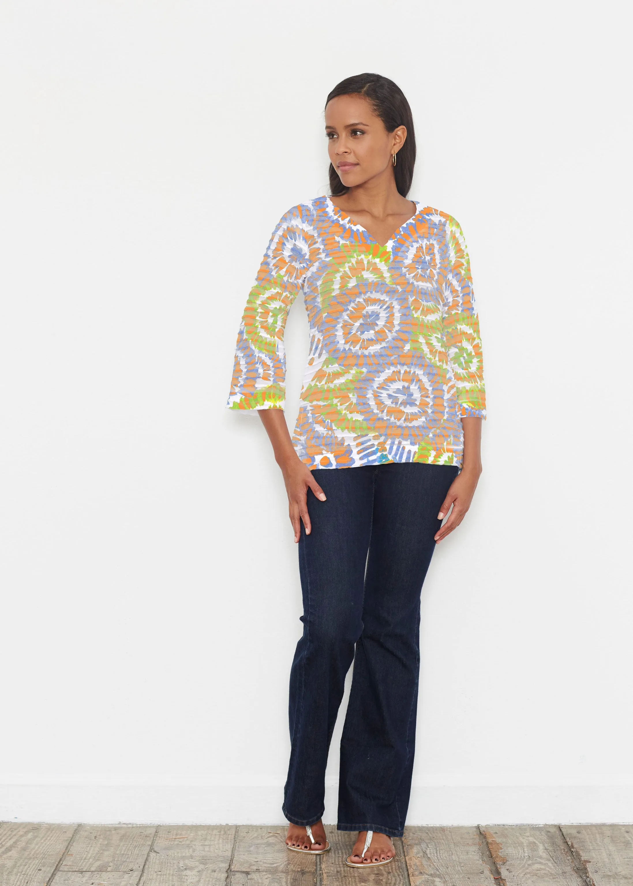 Funky Town (17277) ~ Banded 3/4 Bell-Sleeve V-Neck Tunic