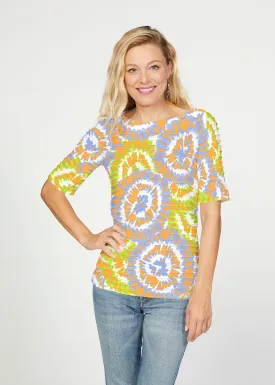 Funky Town (17277) ~ Banded Elbow Sleeve Boat Neck Top