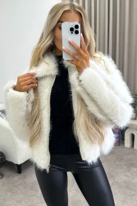 Gerta Cream Faux Leather PU Faux Fur Zip Up Jacket