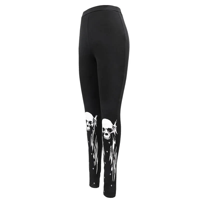 Gothic Punk Black Skull Leggings for Women / Female Clothing in Alternative Style