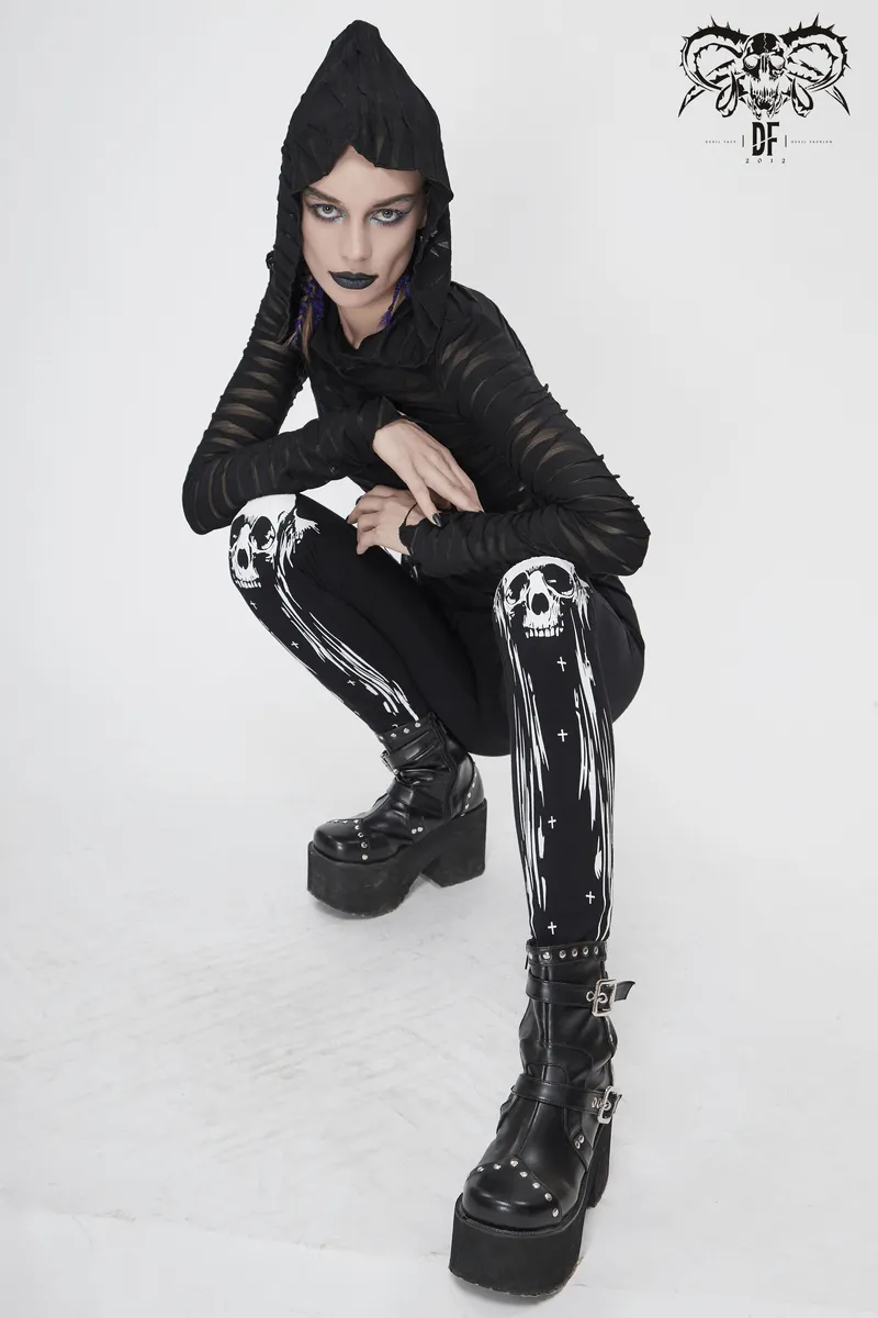 Gothic Punk Black Skull Leggings for Women / Female Clothing in Alternative Style