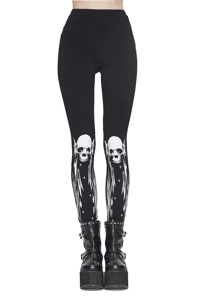 Gothic Punk Black Skull Leggings for Women / Female Clothing in Alternative Style