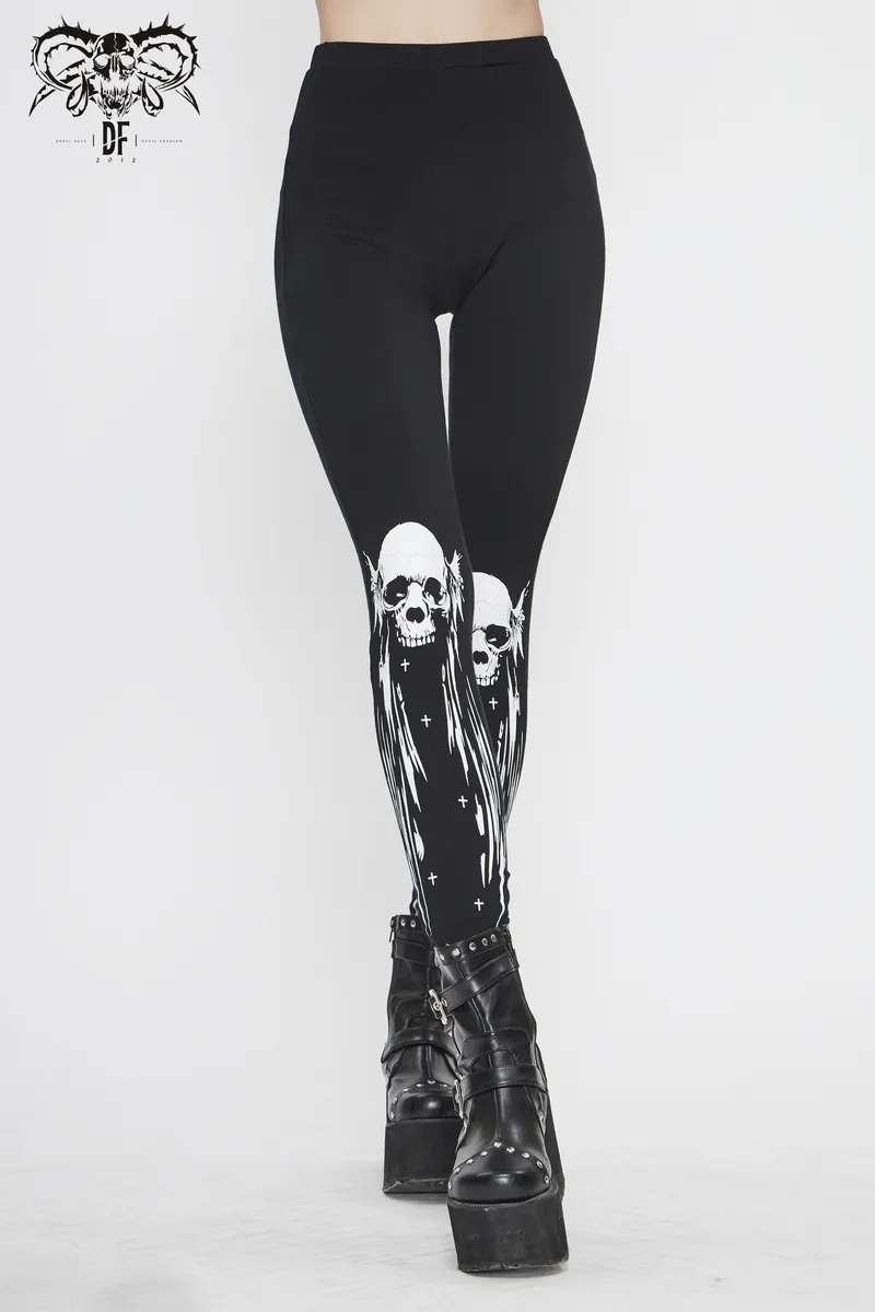 Gothic Punk Black Skull Leggings for Women / Female Clothing in Alternative Style