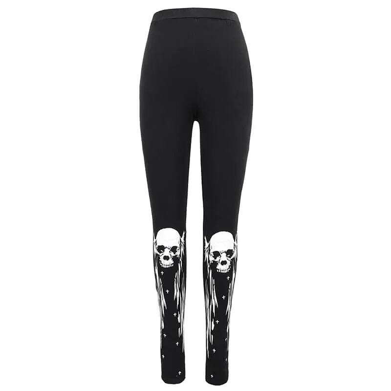 Gothic Punk Black Skull Leggings for Women / Female Clothing in Alternative Style
