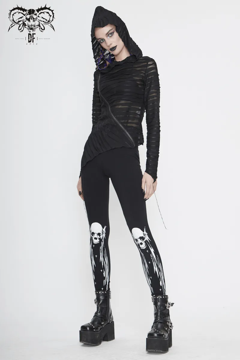 Gothic Punk Black Skull Leggings for Women / Female Clothing in Alternative Style
