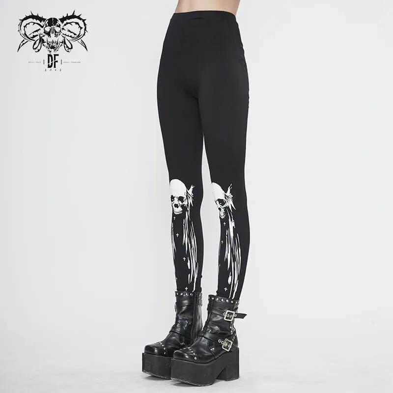 Gothic Punk Black Skull Leggings for Women / Female Clothing in Alternative Style