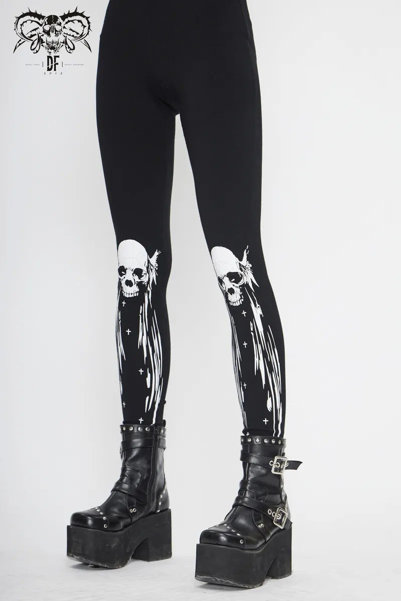 Gothic Punk Black Skull Leggings for Women / Female Clothing in Alternative Style