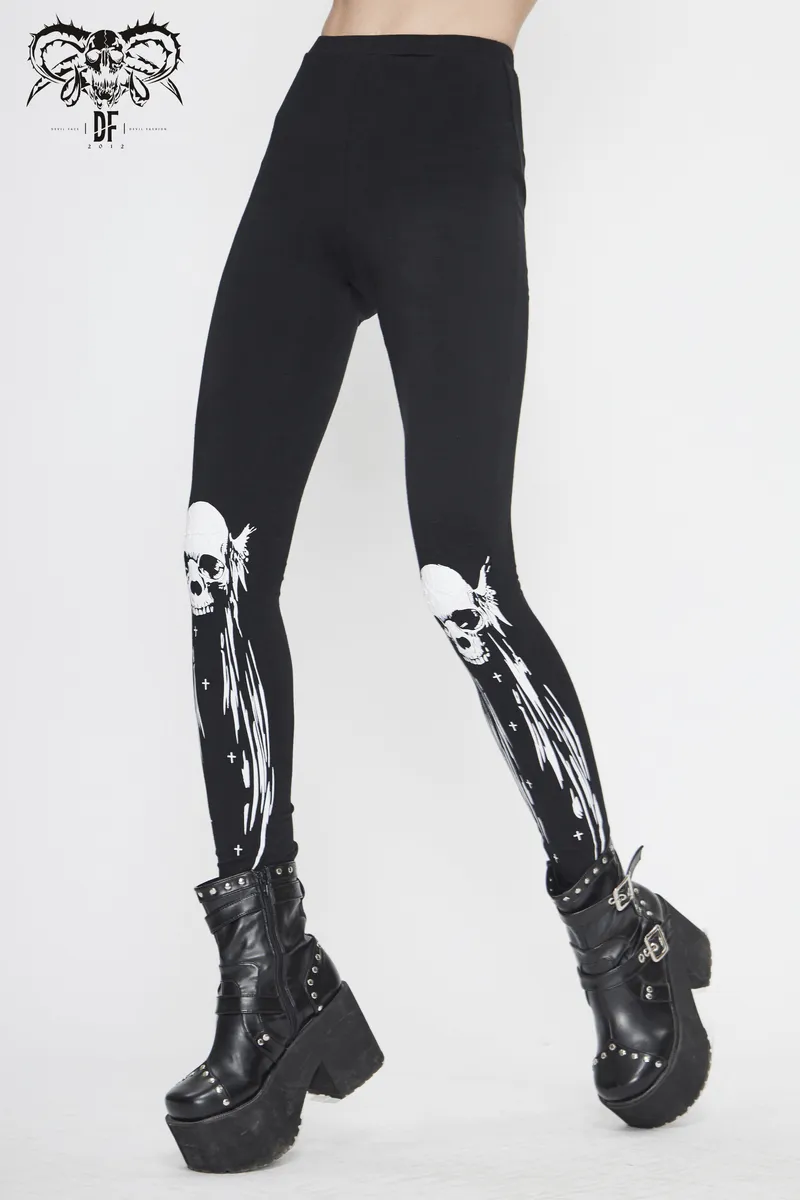 Gothic Punk Black Skull Leggings for Women / Female Clothing in Alternative Style