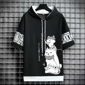 Harajuku Cat Short Sleeve Hoodie