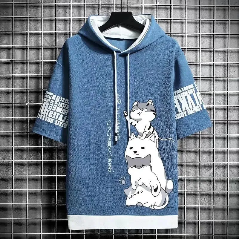 Harajuku Cat Short Sleeve Hoodie