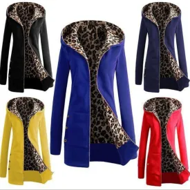 Hooded Thickening Leopard Print Sweater Plush Coat Female