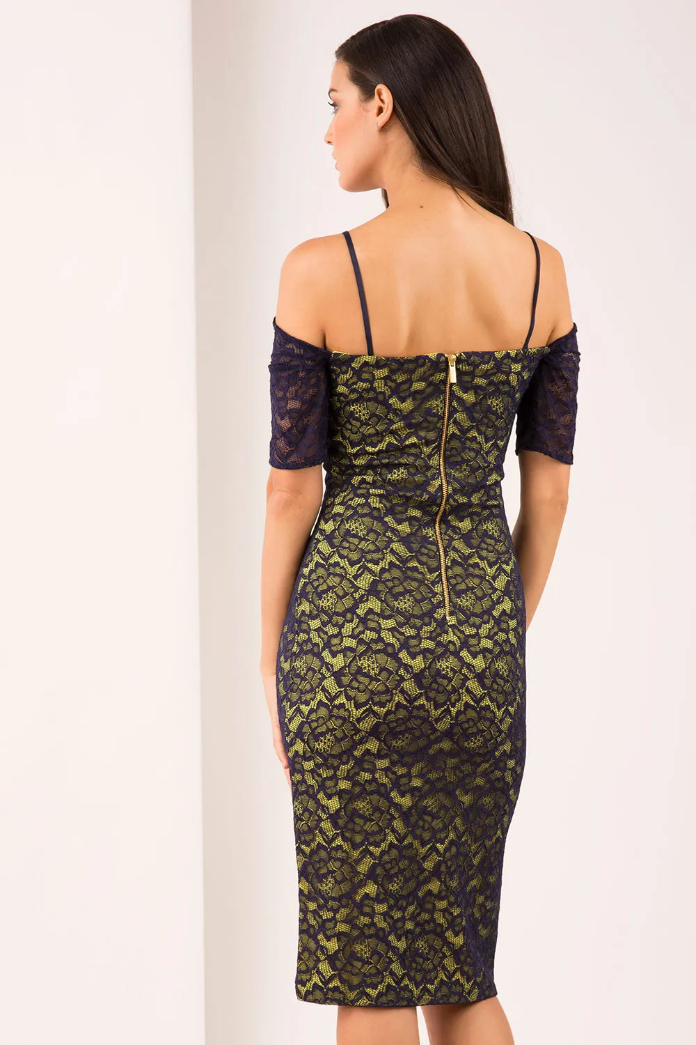 HYBRID ISLA CREPE BARDOT LACE DRESS