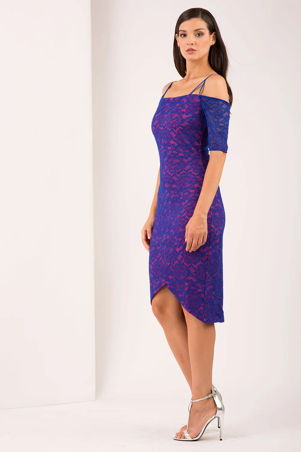 HYBRID ISLA CREPE BARDOT LACE DRESS