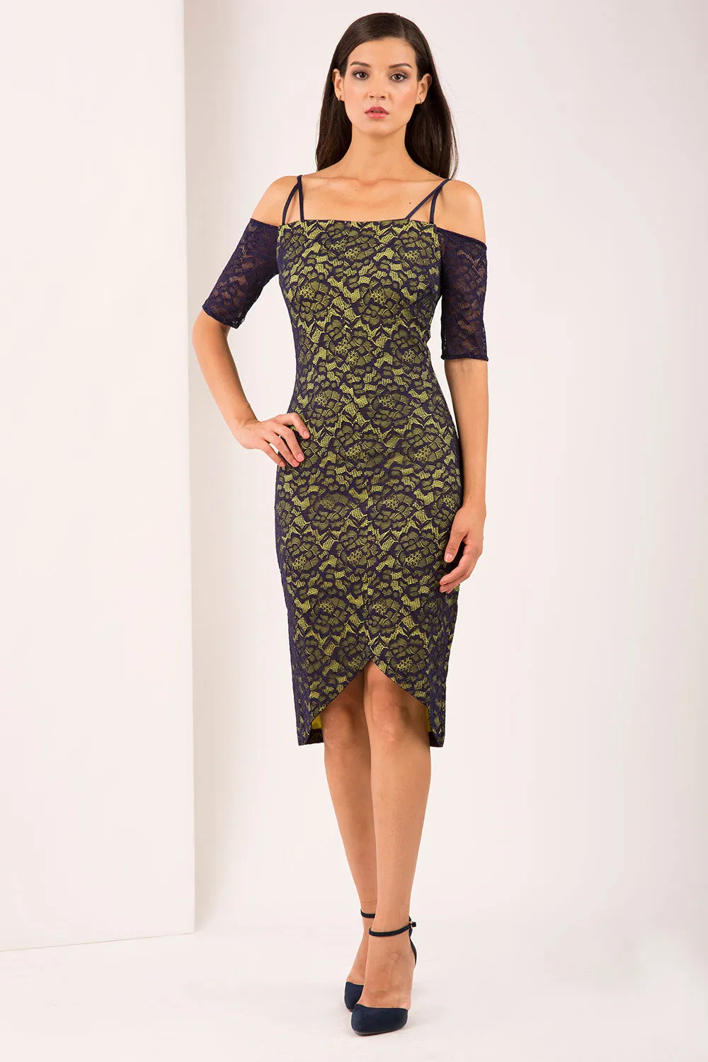 HYBRID ISLA CREPE BARDOT LACE DRESS