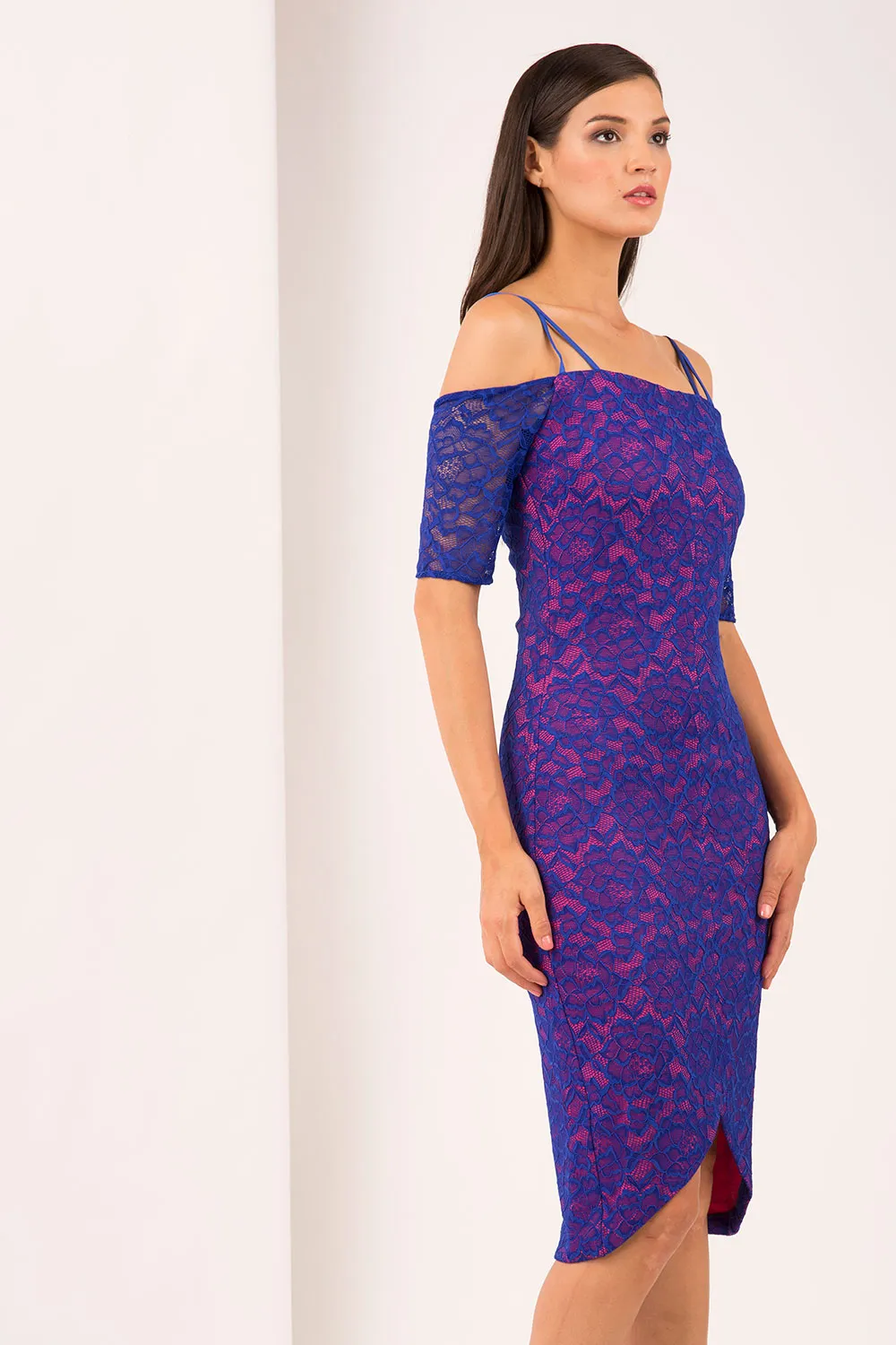 HYBRID ISLA CREPE BARDOT LACE DRESS