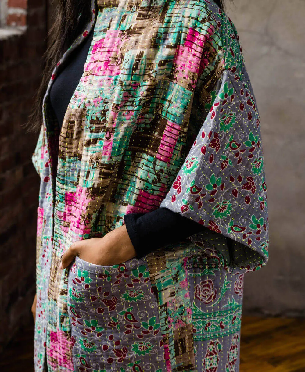 Kantha Cocoon Quilted Jacket - No. 230430 - Large