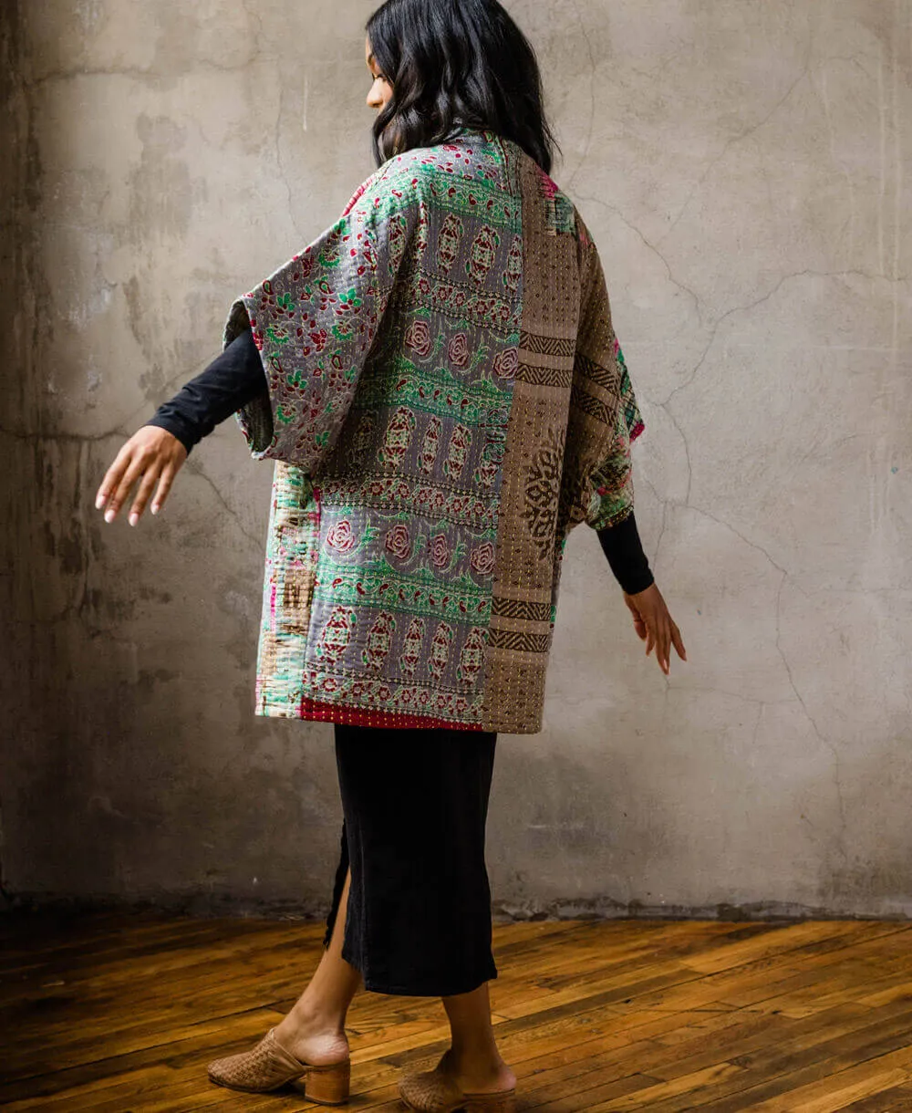 Kantha Cocoon Quilted Jacket - No. 230430 - Large