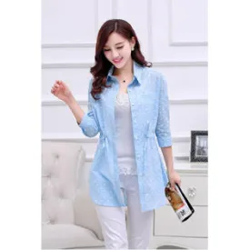 Ketty More Women Button Closure Doted Pattern Long Shirt-KMWSB860