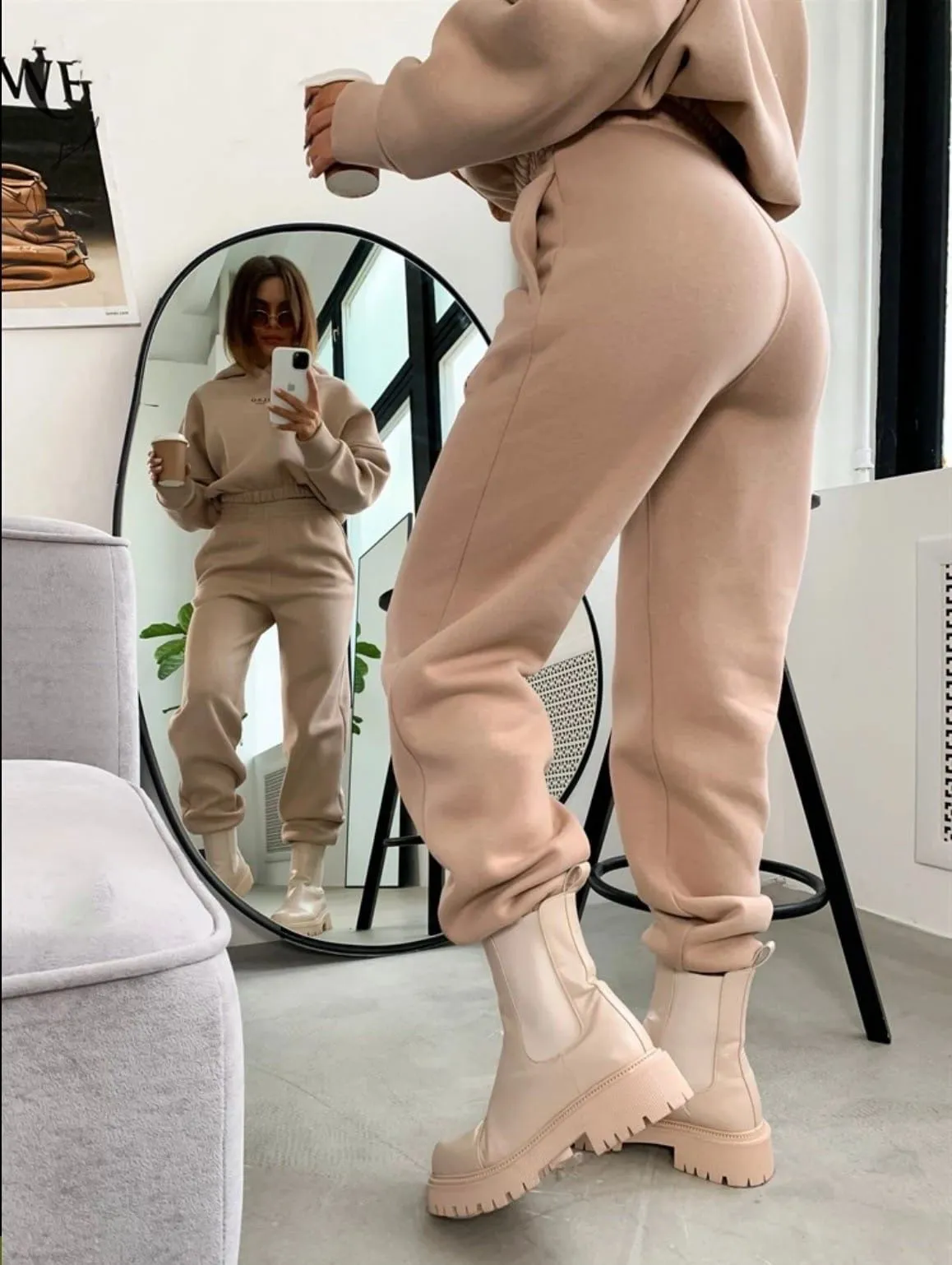 Knitted Fleece Two-Piece Lounge Set - Women’s Cozy Casual Suit