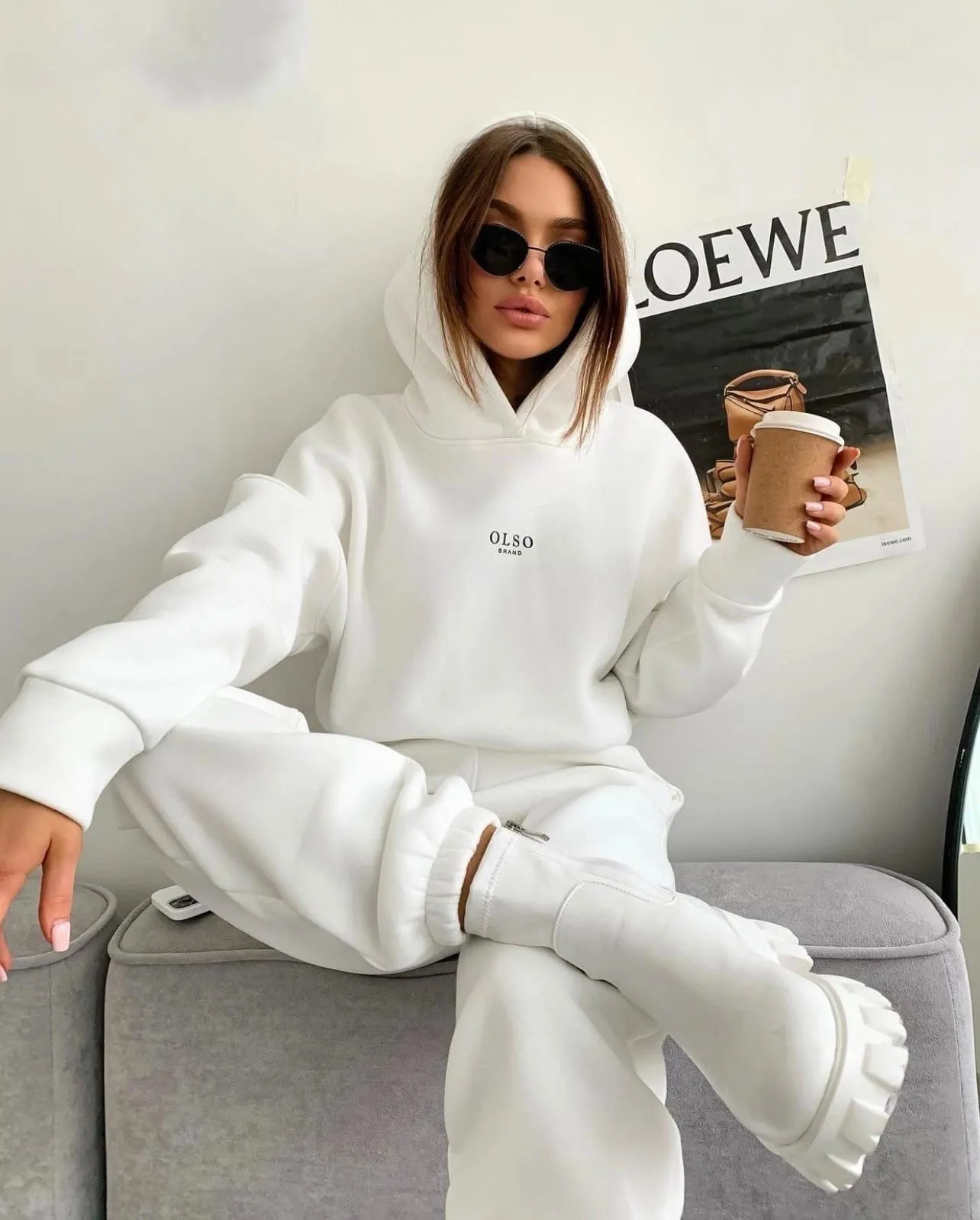 Knitted Fleece Two-Piece Lounge Set - Women’s Cozy Casual Suit