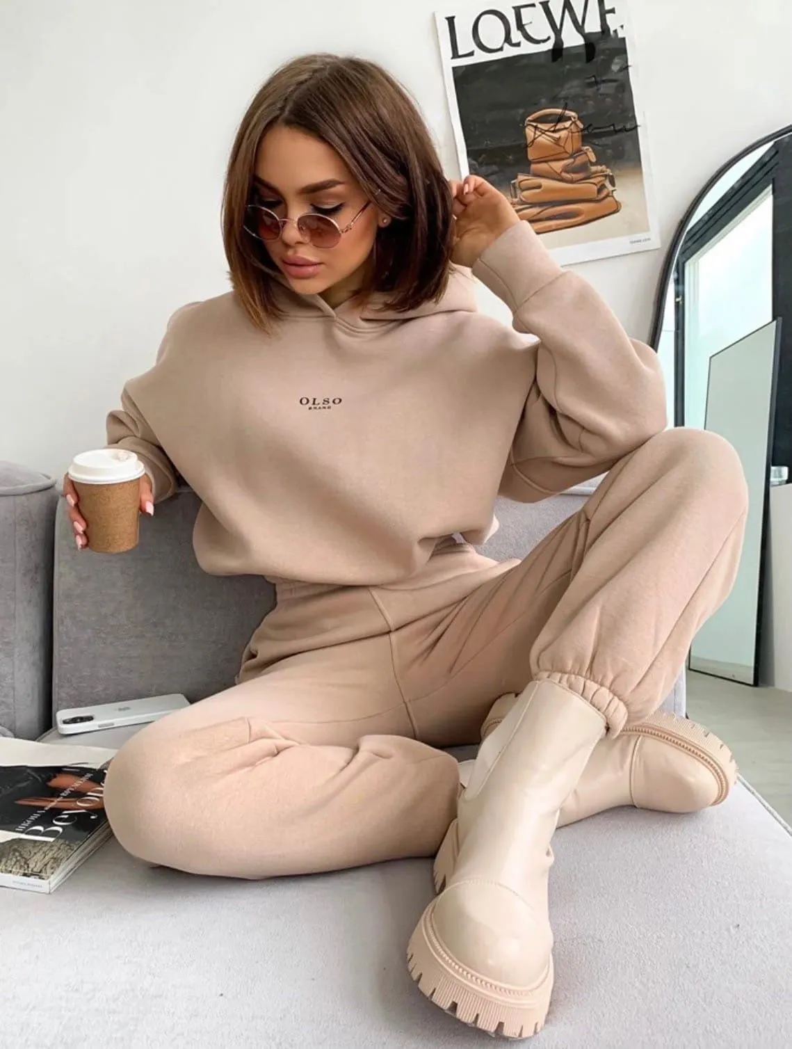 Knitted Fleece Two-Piece Lounge Set - Women’s Cozy Casual Suit