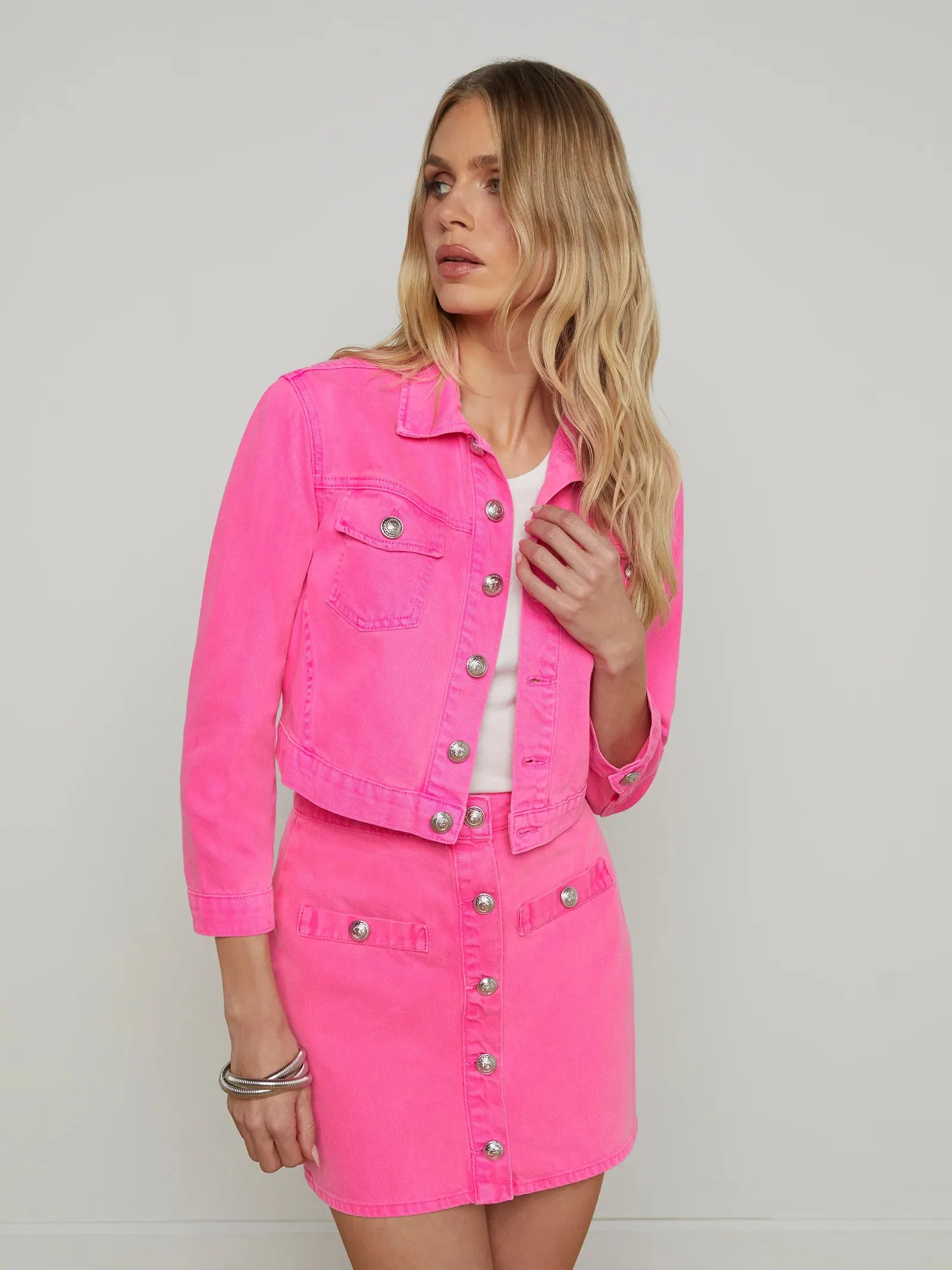 La1914 Hot Pink Cropped Denim Jacket