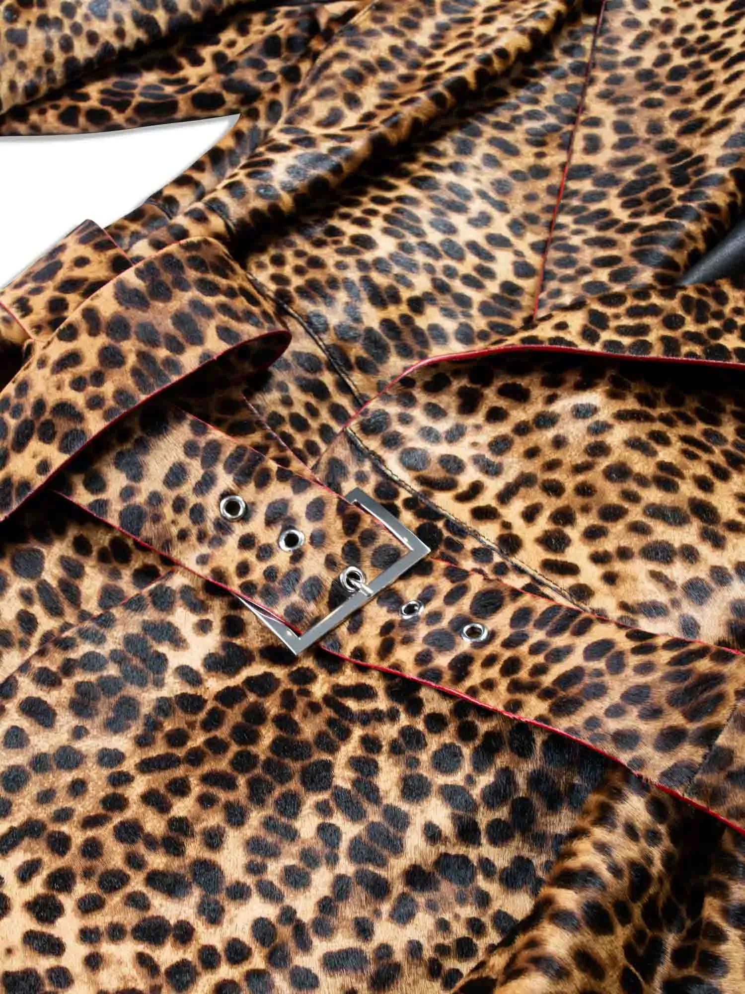Lafayette 148 Real Fur Leopard Printed Long Trench Coat Brown