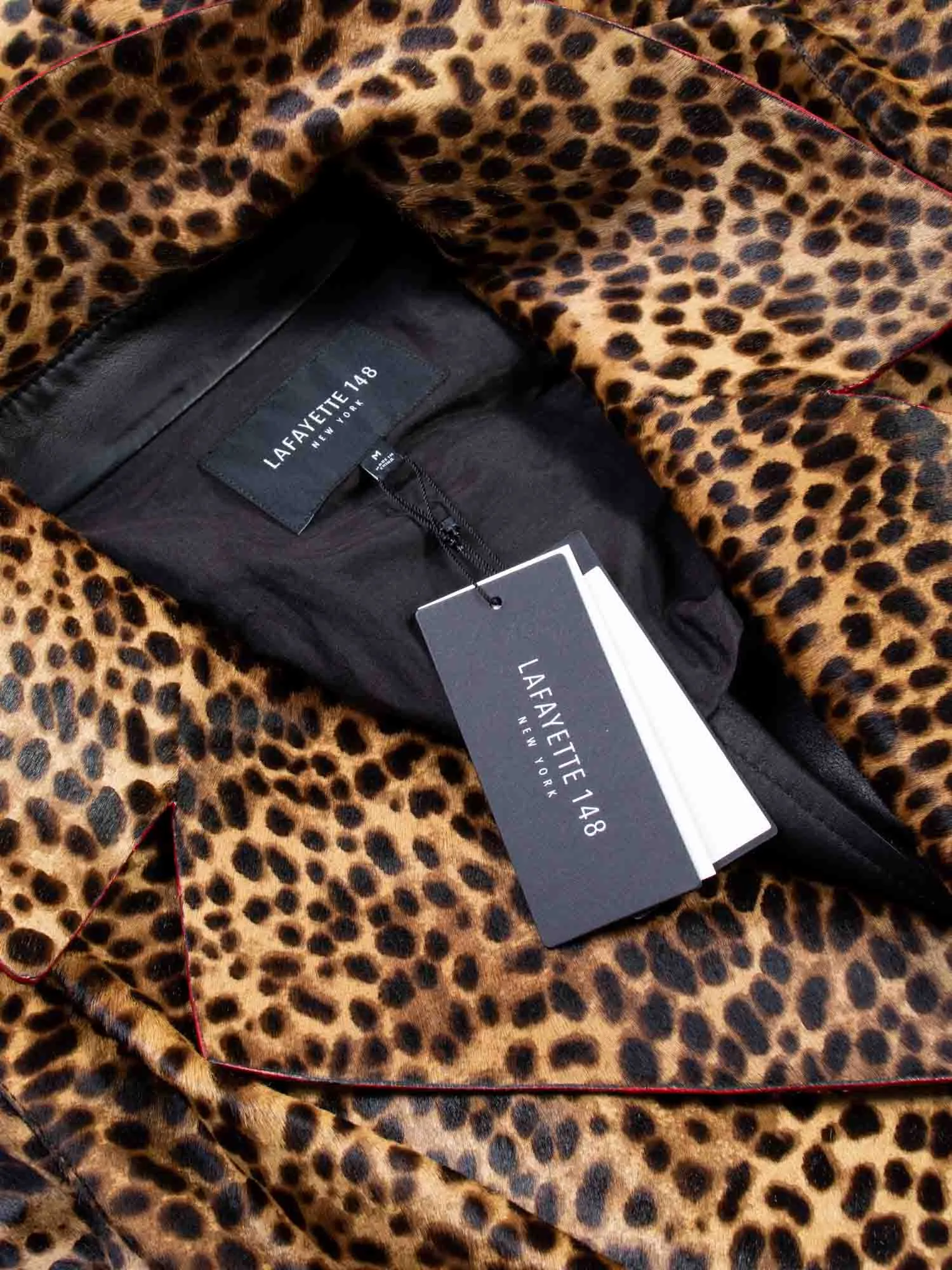 Lafayette 148 Real Fur Leopard Printed Long Trench Coat Brown