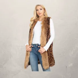Leopard Faux Trim Vest