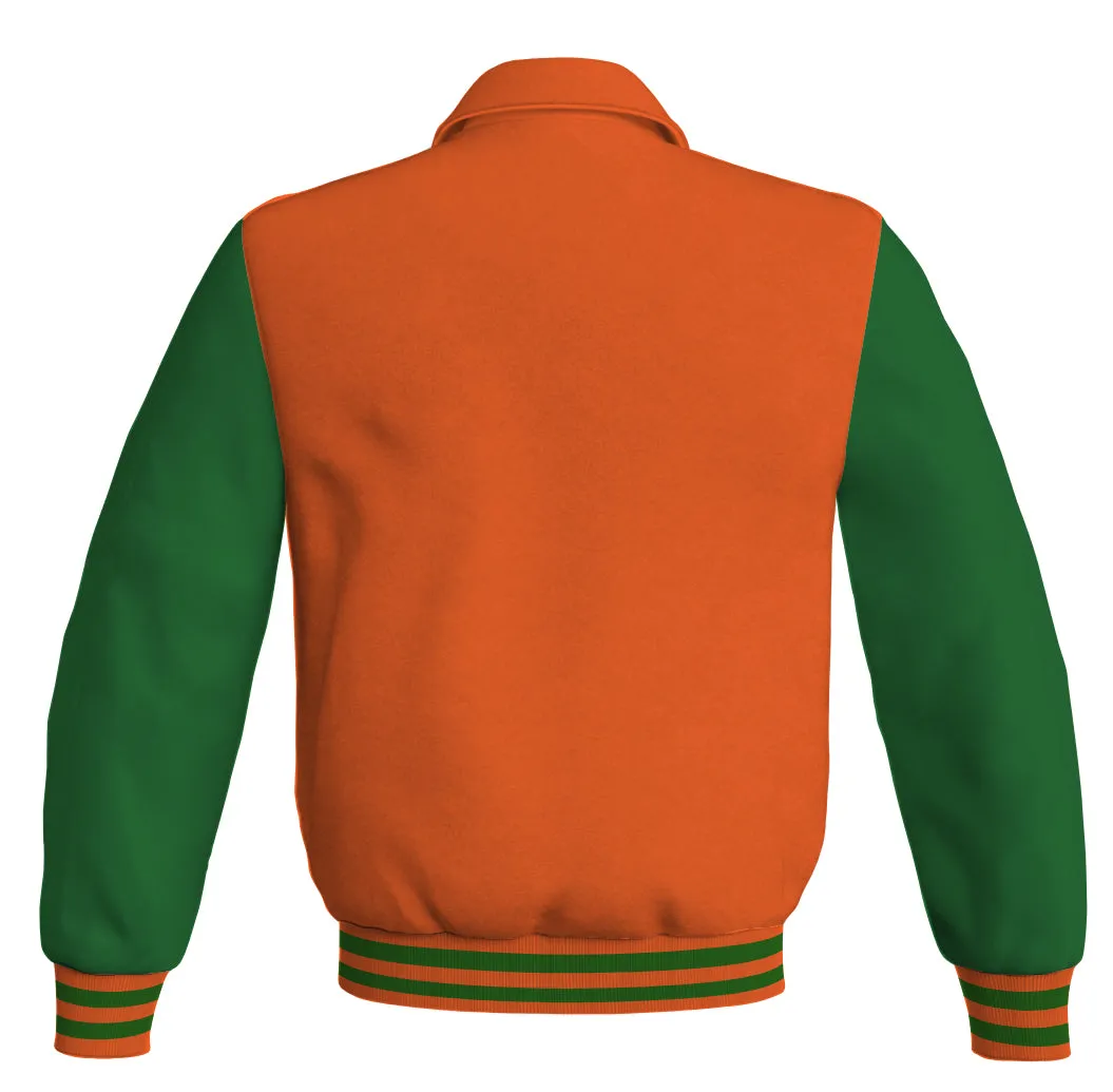Luxury Bomber Classic Jacket Orange Body and Green Leather Sleeves