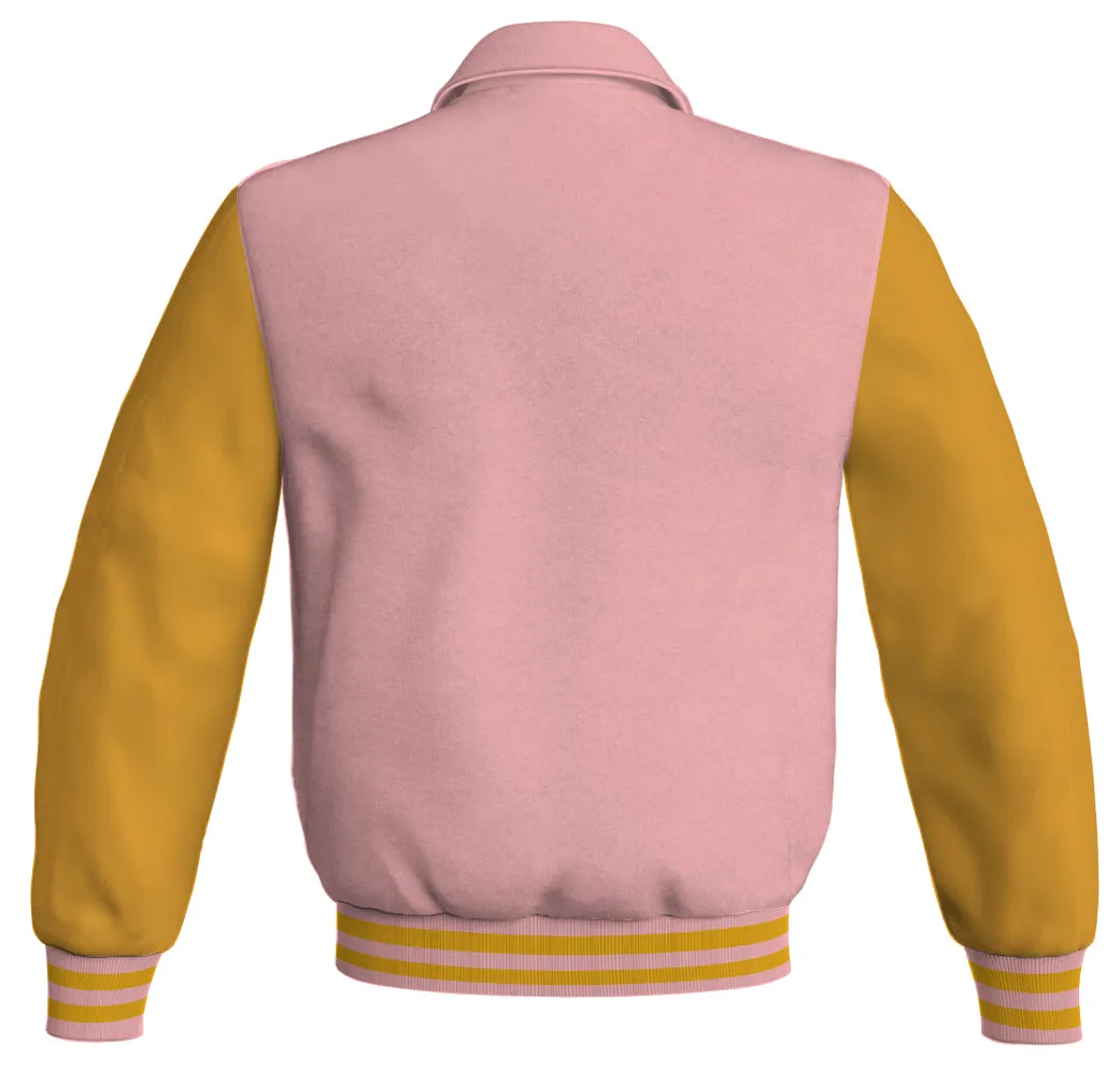Luxury Bomber Classic Jacket Pink Body and Golden Leather Sleeves