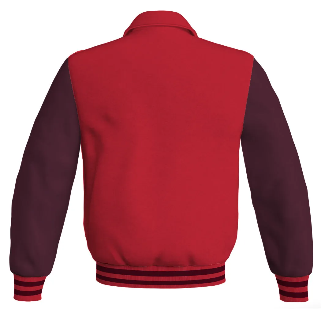 Luxury Bomber Classic Jacket Red Body and Maroon Leather Sleeves