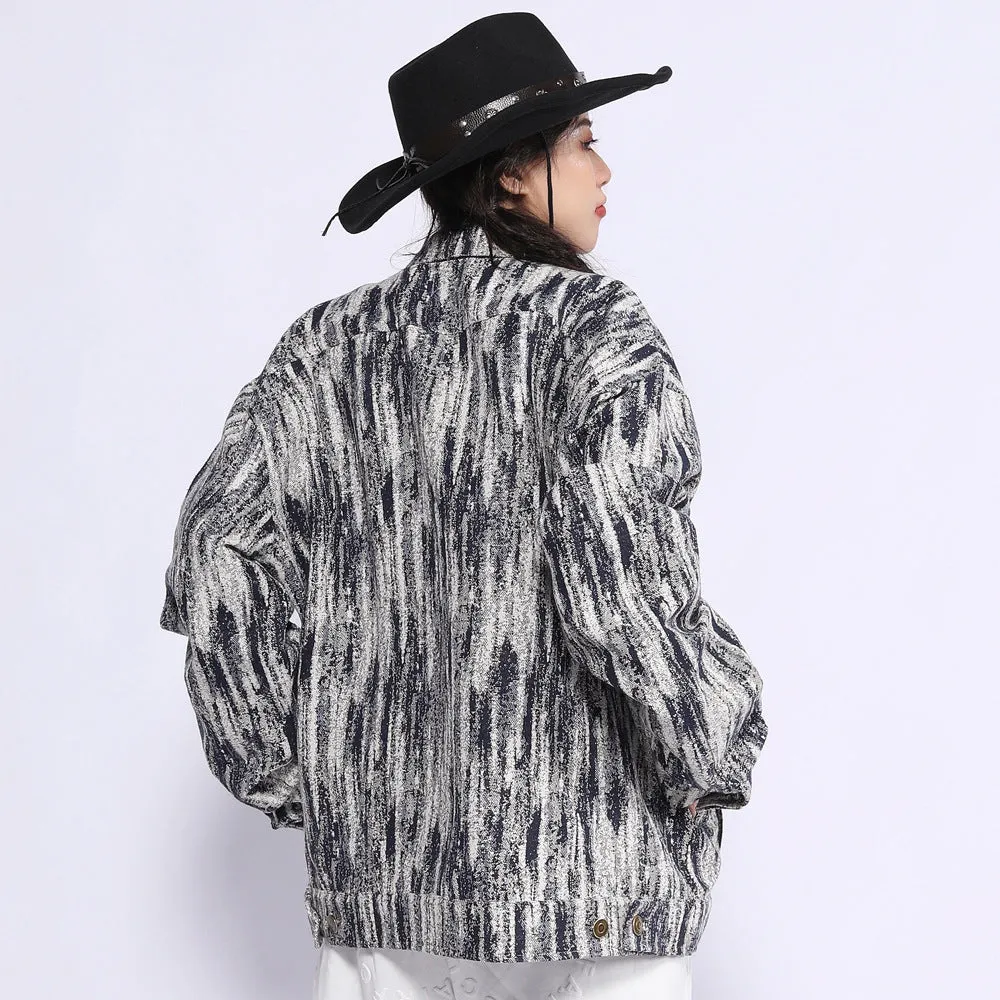 Men Denim Coat Jean Jackets Snowflake Washed Tie-Dye Denim Jacket Top Men Loose Lapels Denim Jacket