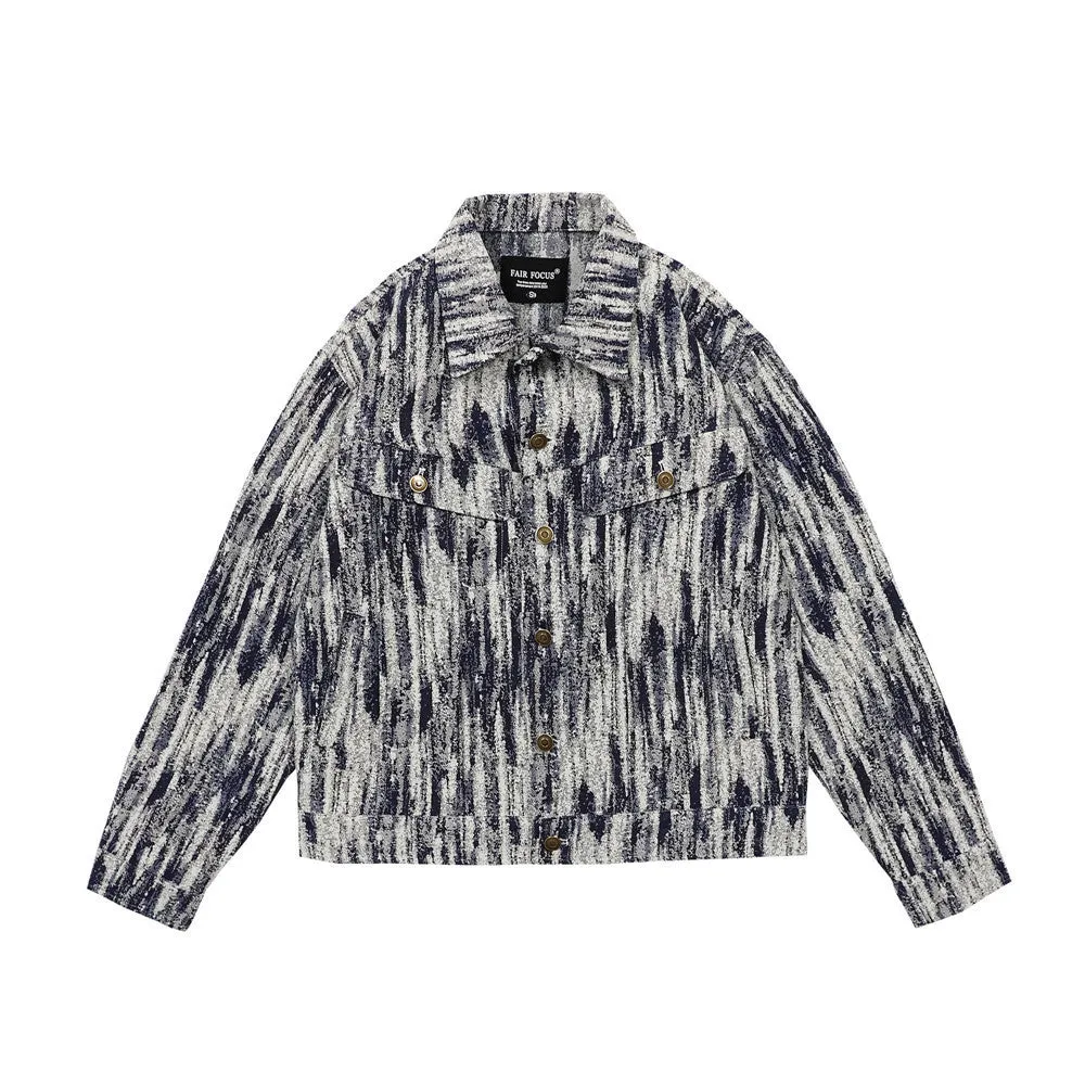 Men Denim Coat Jean Jackets Snowflake Washed Tie-Dye Denim Jacket Top Men Loose Lapels Denim Jacket