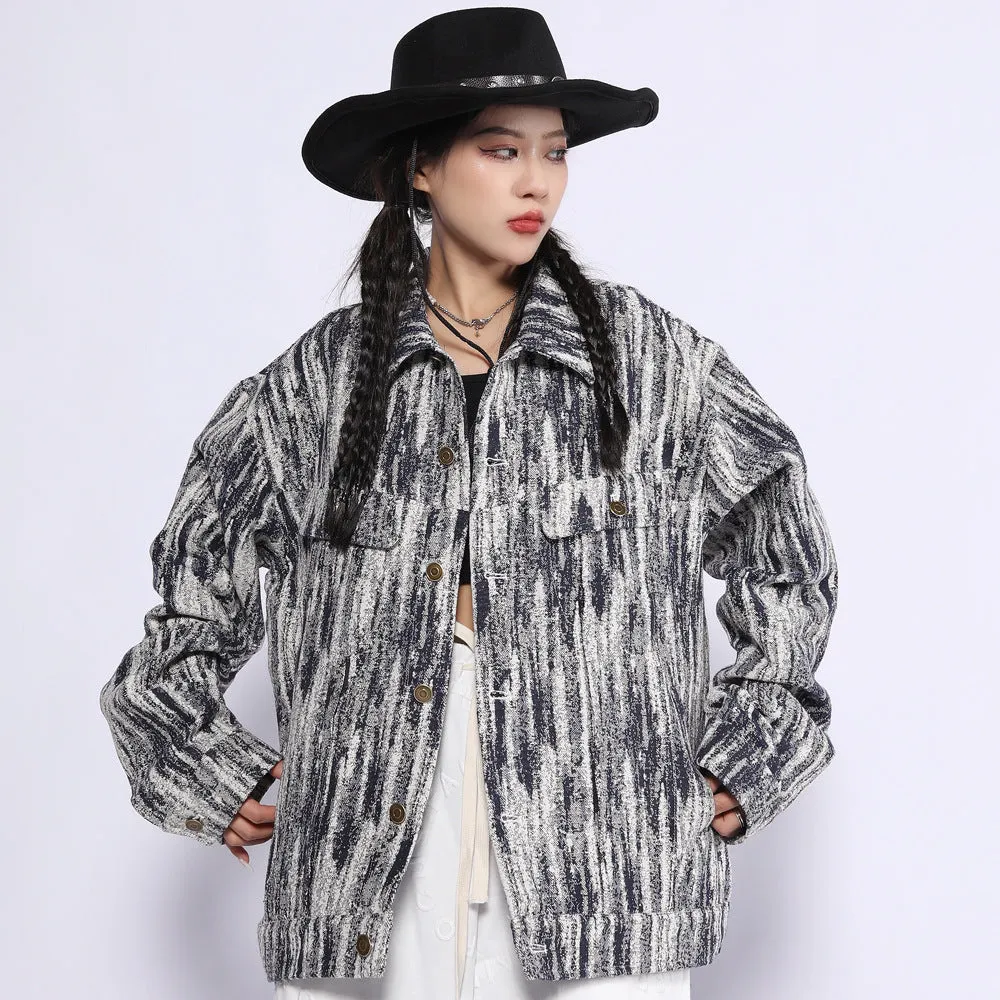 Men Denim Coat Jean Jackets Snowflake Washed Tie-Dye Denim Jacket Top Men Loose Lapels Denim Jacket