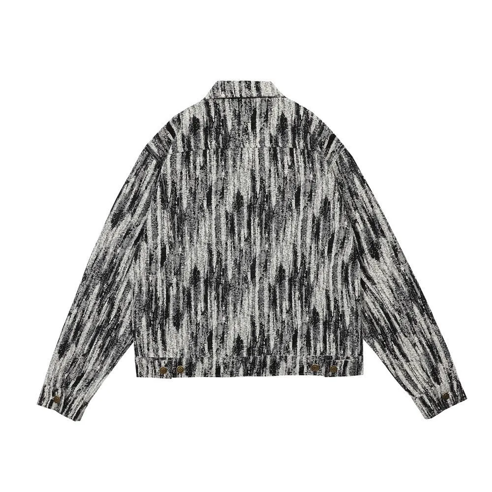 Men Denim Coat Jean Jackets Snowflake Washed Tie-Dye Denim Jacket Top Men Loose Lapels Denim Jacket