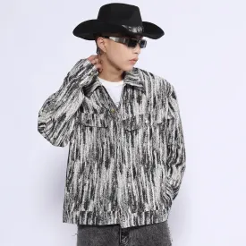 Men Denim Coat Jean Jackets Snowflake Washed Tie-Dye Denim Jacket Top Men Loose Lapels Denim Jacket
