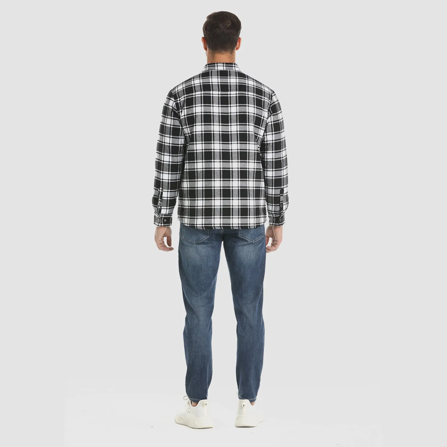 Men's Flannel Shirt Jacket Long Sleeve Quilted Lined Plaid Coat Button Down Thick Outwear for Winter