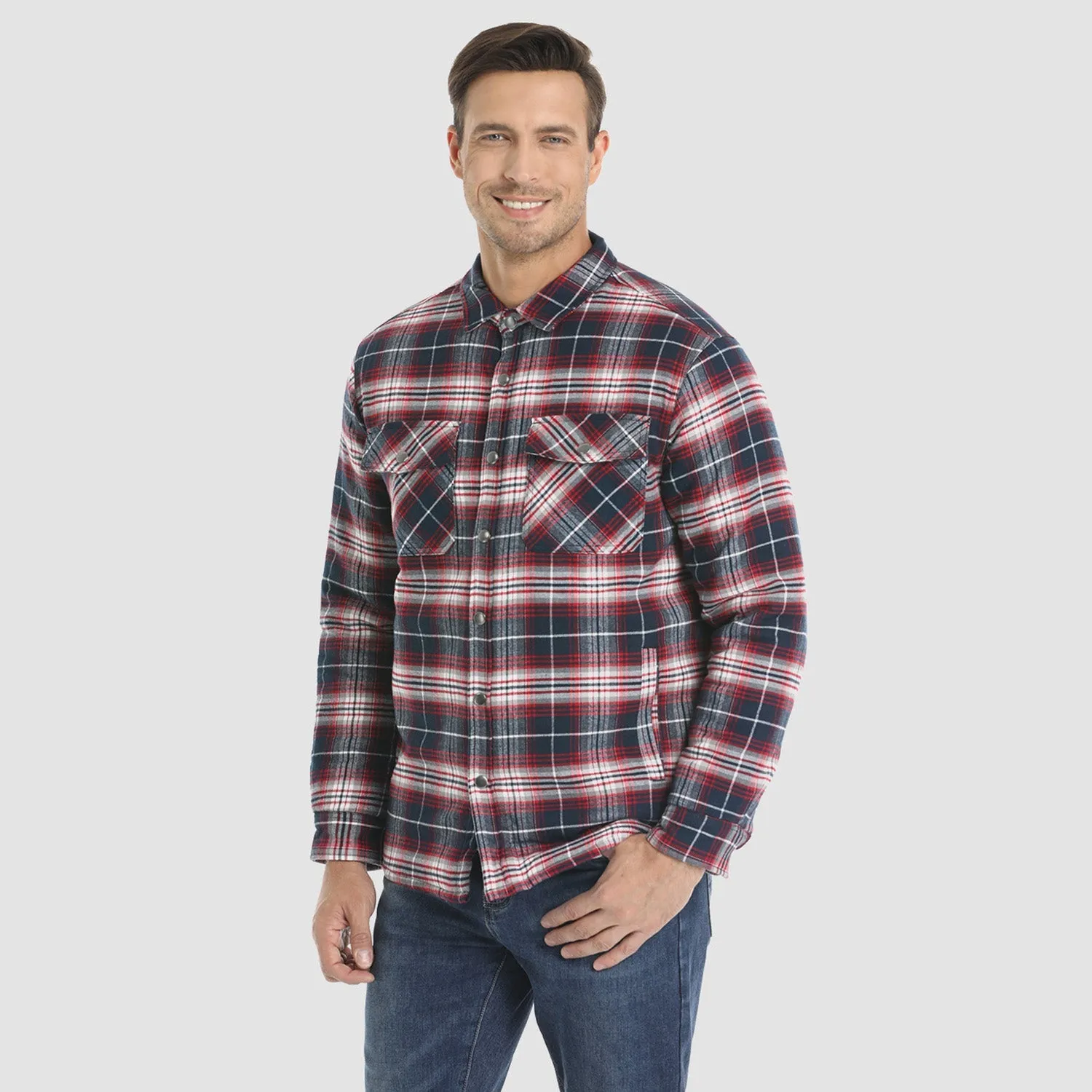 Men's Flannel Shirt Jacket Long Sleeve Quilted Lined Plaid Coat Button Down Thick Outwear for Winter