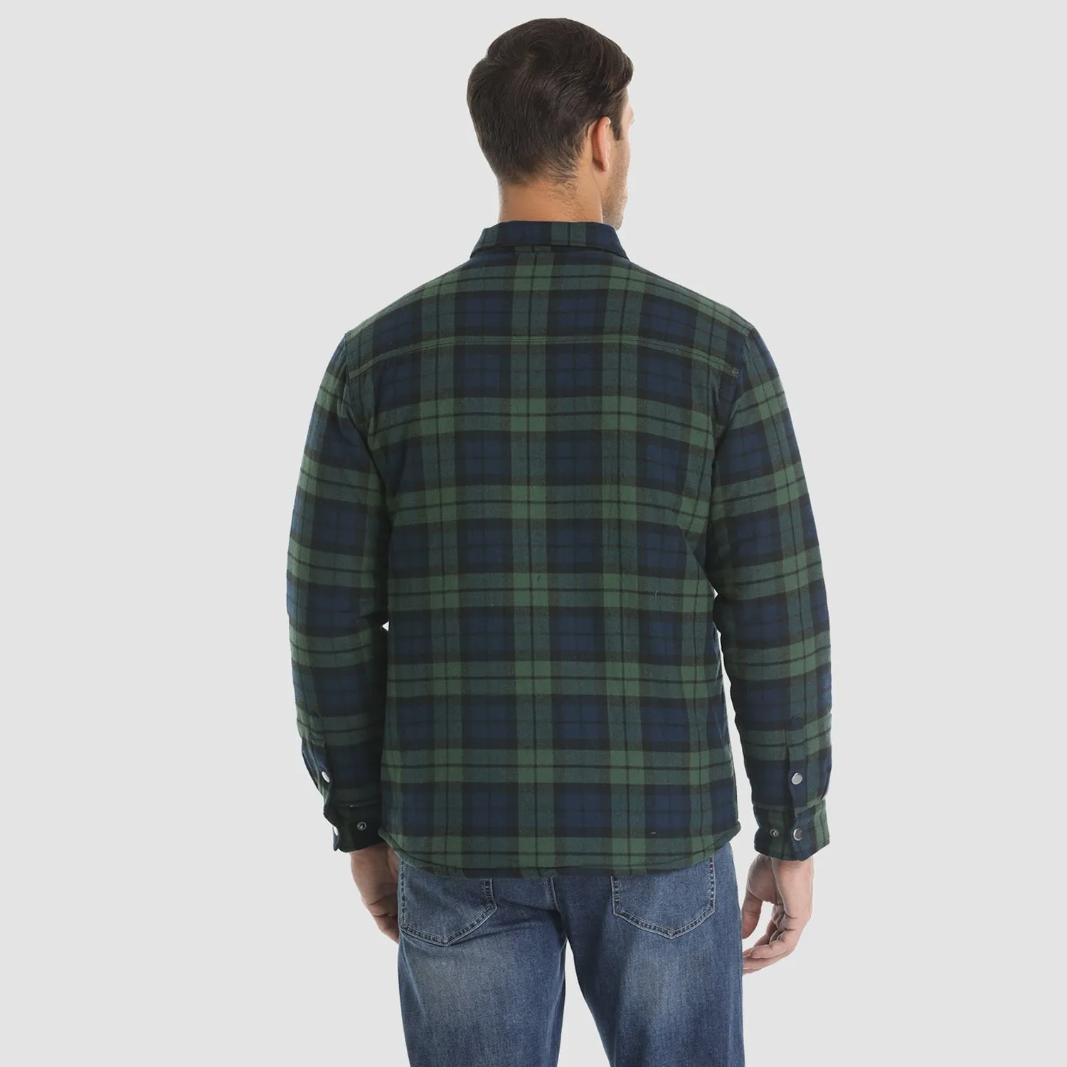Men's Flannel Shirt Jacket Long Sleeve Quilted Lined Plaid Coat Button Down Thick Outwear for Winter