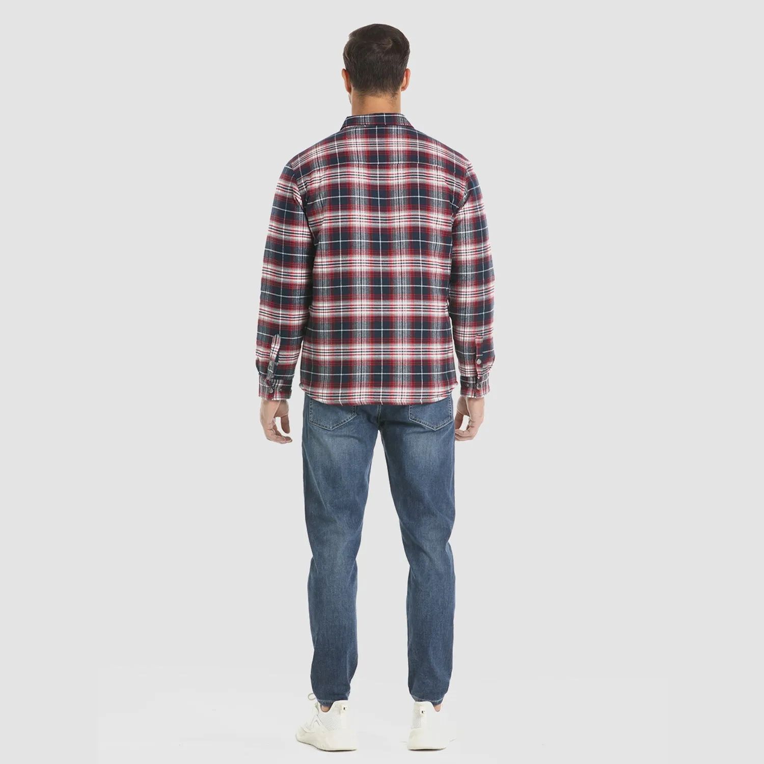Men's Flannel Shirt Jacket Long Sleeve Quilted Lined Plaid Coat Button Down Thick Outwear for Winter