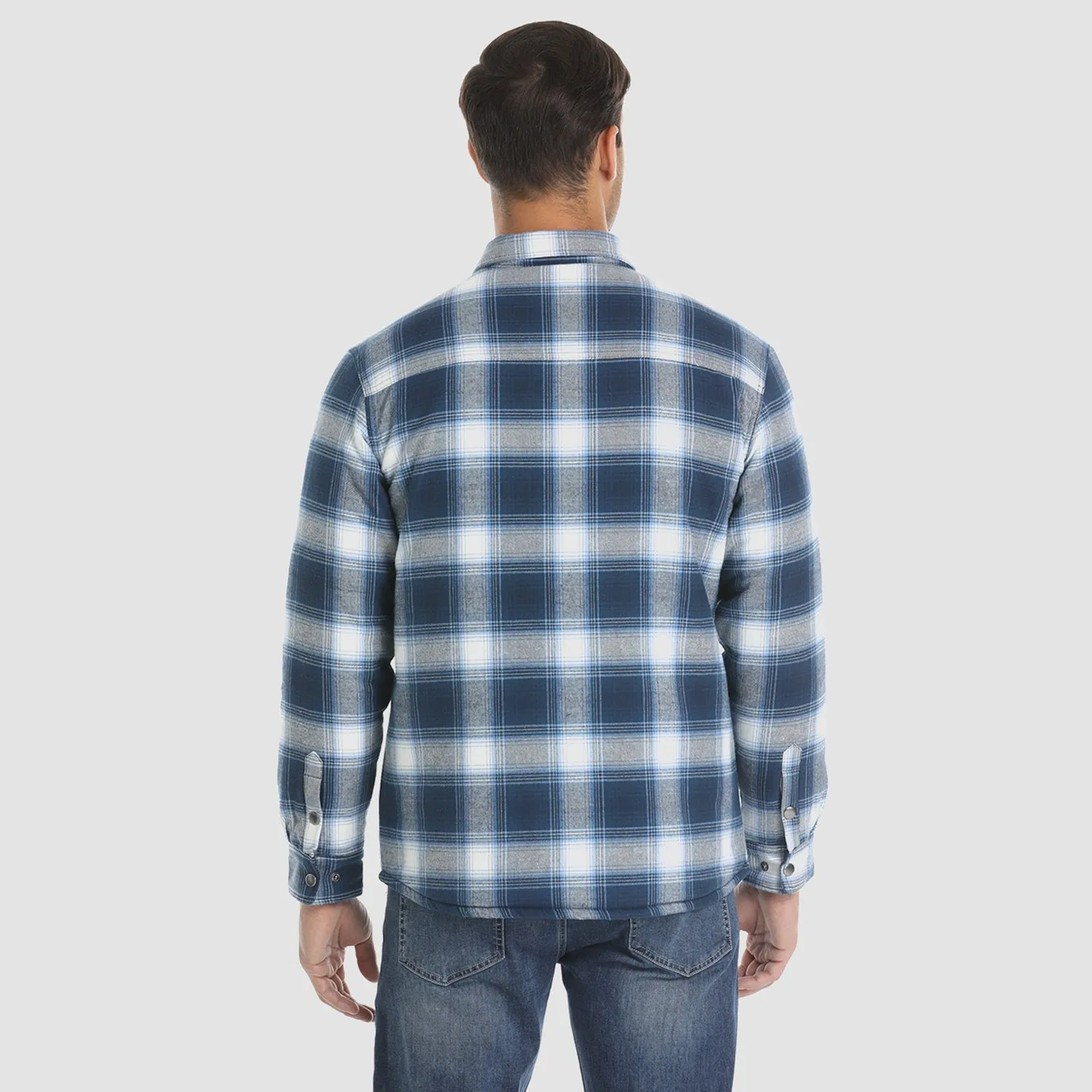 Men's Flannel Shirt Jacket Long Sleeve Quilted Lined Plaid Coat Button Down Thick Outwear for Winter