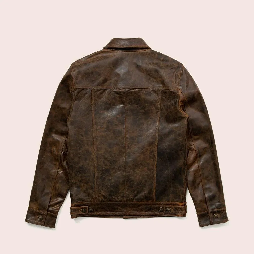 Men's Lambskin Iconic Brown Trucker Leather Jacket
