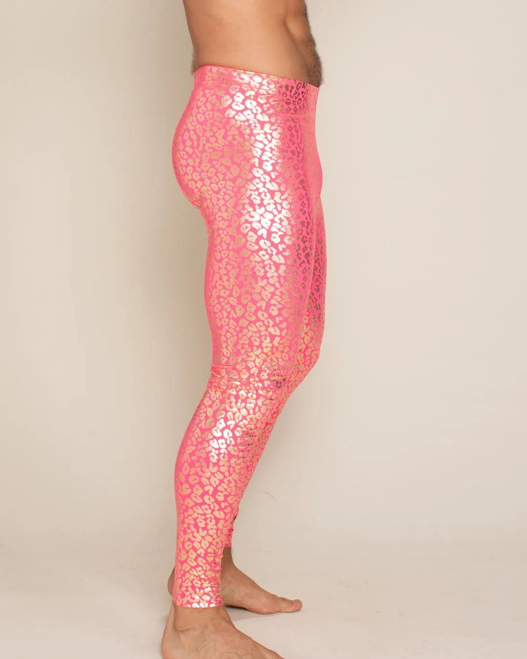 Men's Metallic Leggings | Neon Metallic Pink Leopard