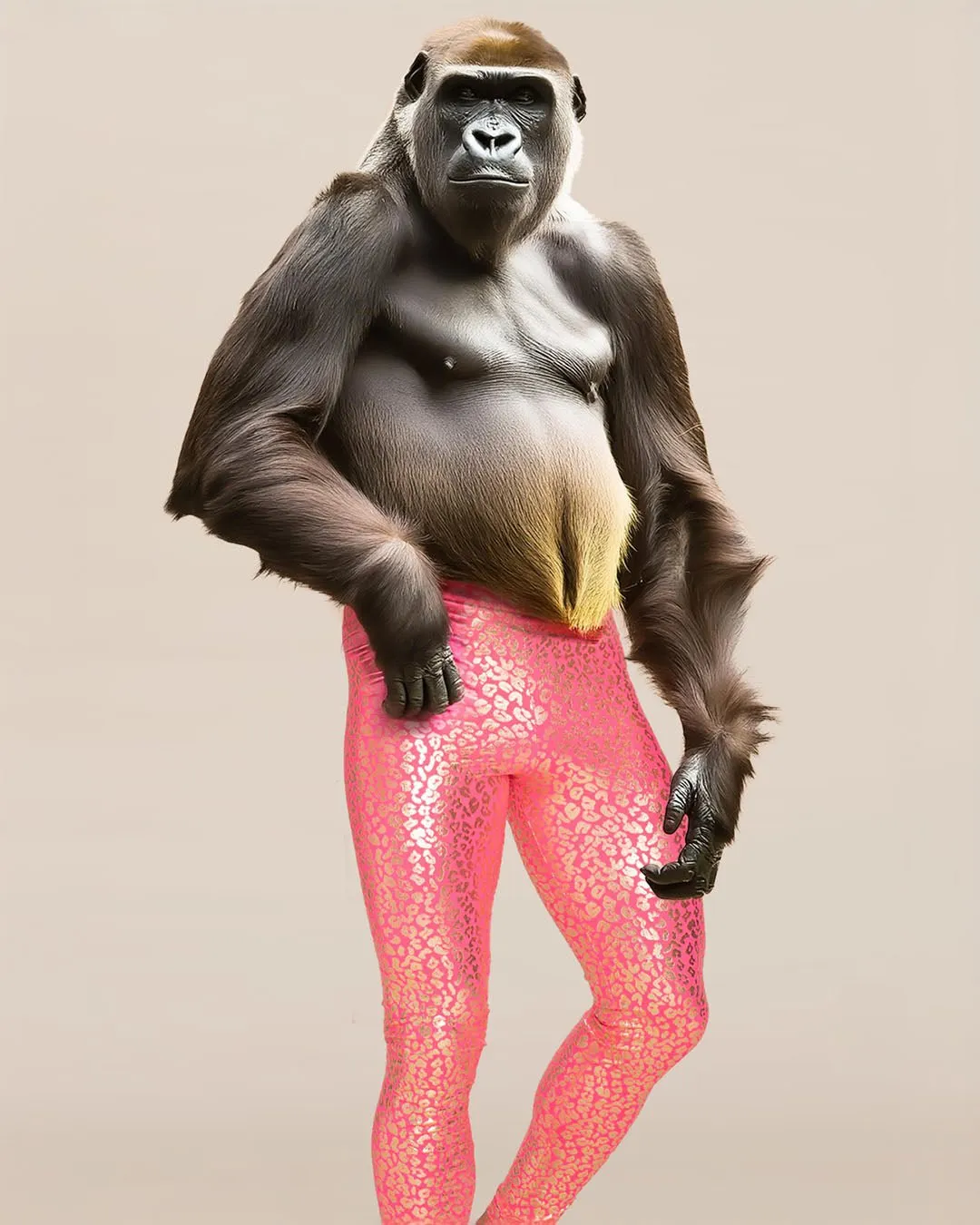 Men's Metallic Leggings | Neon Metallic Pink Leopard