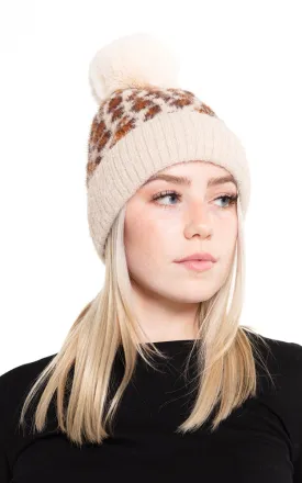MH0030 Leopard Pompom Fuzzy Fleece Beanie Hat