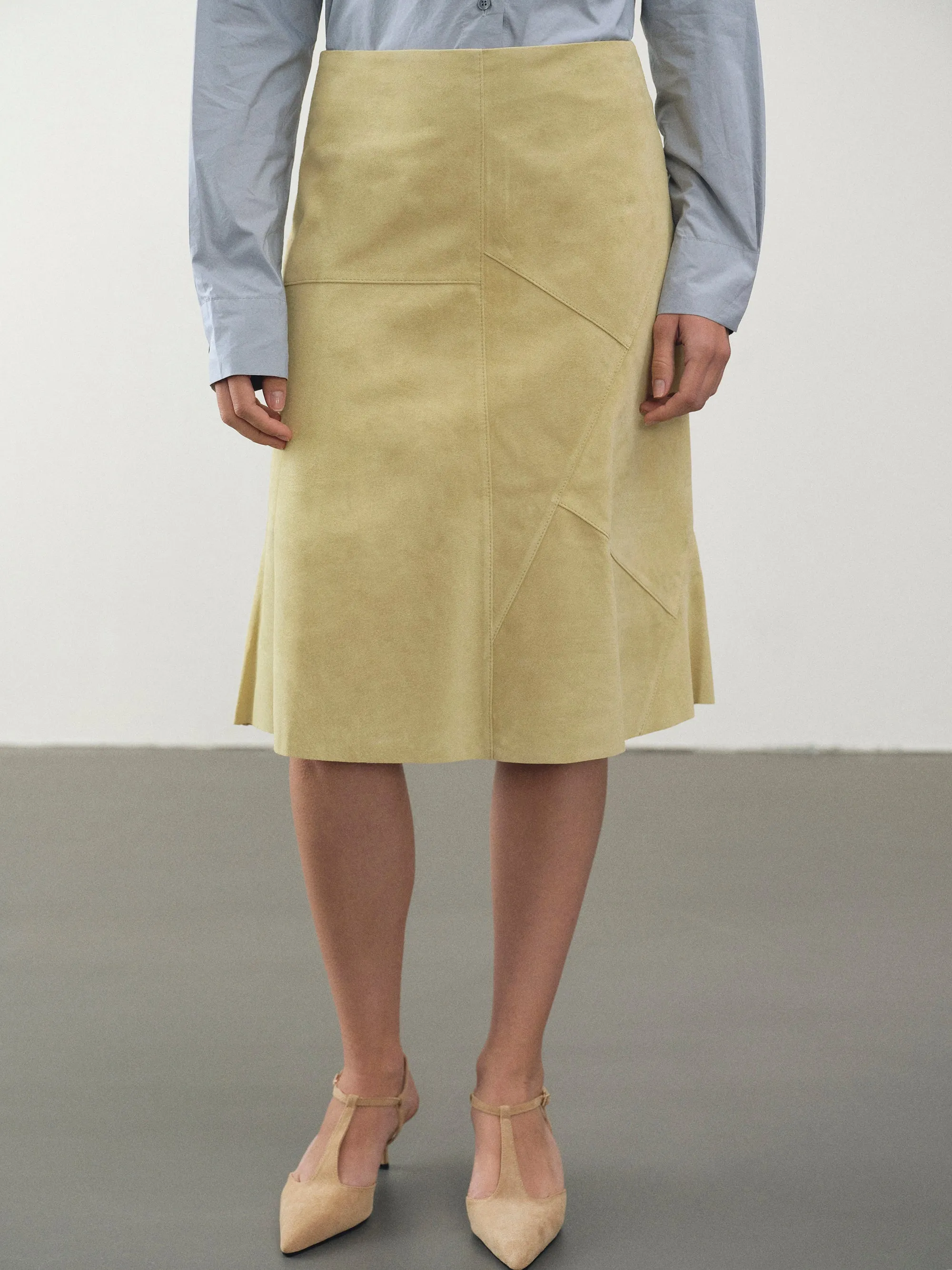 Mila Suede Midi Skirt, Yellow