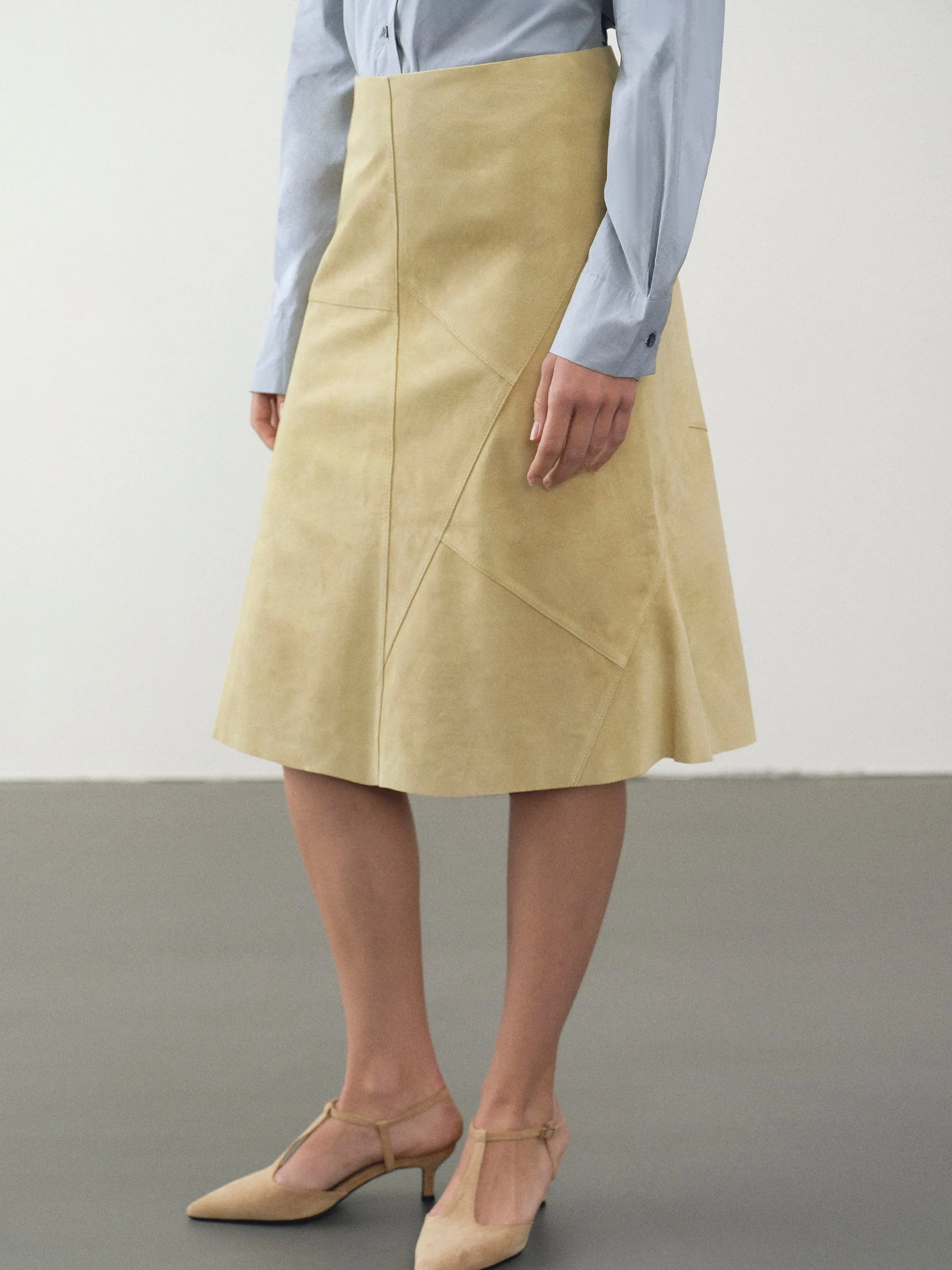 Mila Suede Midi Skirt, Yellow